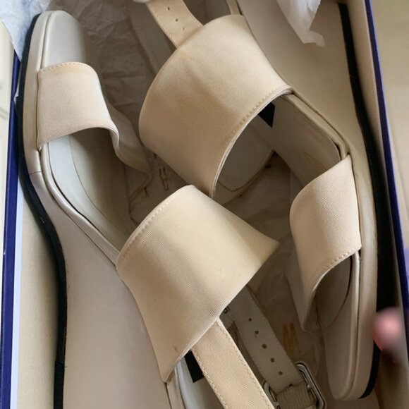Stuart Weitzman Arianna Stretch Sandal With Wedge Ecru Size 7 - Picture 4 of 7